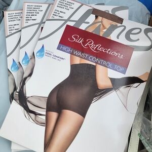 3 Hanes Silk Reflections Control Top Sheer Toe Silky High Waisted Pantyhose CD